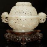 18th c. Chinese Reticulated Jade Censer with Stand