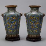 Pr 20th c. Japanese Cloisonne Vases with Foo Dogs