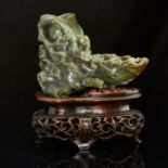 Chinese Spinach Jade Brush Pot Washer w/ Stand