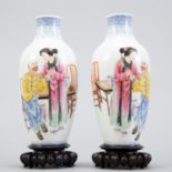 Pair Chinese Republic Porcelain Vases Stands Box