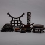 Grp Chinese Wooden Vase Stands and Tray