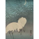 Ohara Koson Japanese Woodblock Print of Cranes