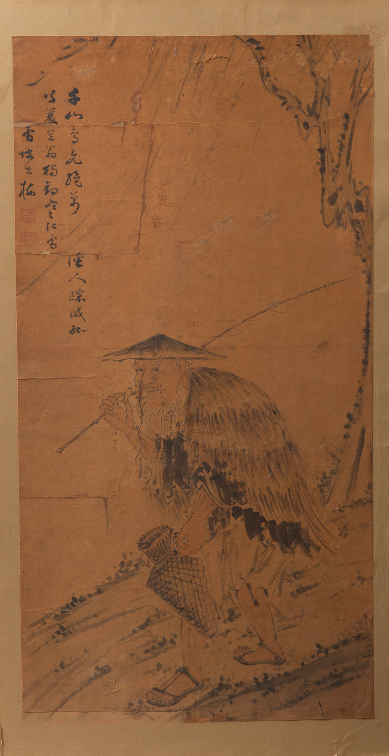 19th c. Japanese Ink on Paper Painting of Hermit - Image 2 of 2