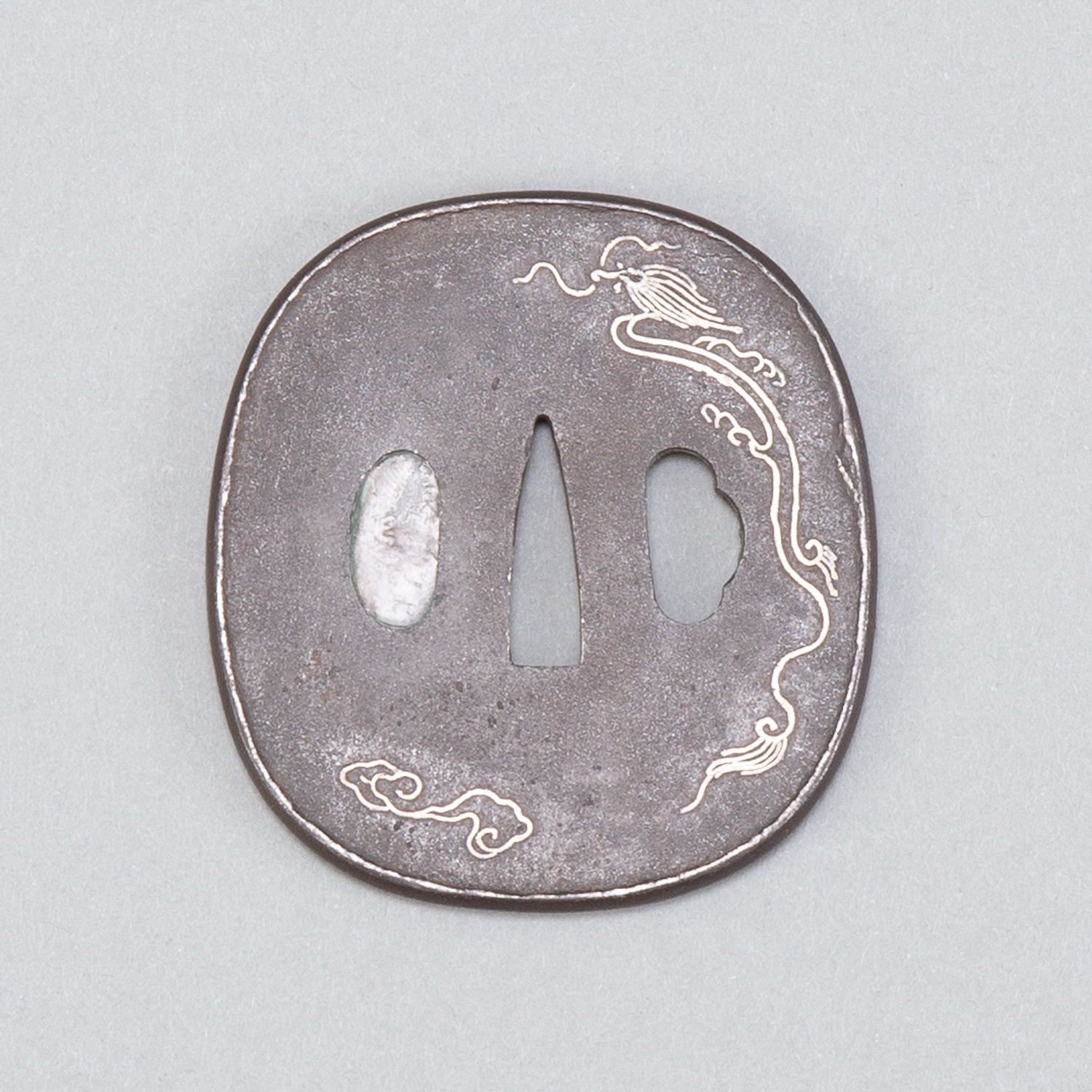 Japanese Edo Period Iron Tsuba with Silver Inlay