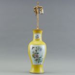 19th c. Chinese Yellow Grd Famille Rose Vase