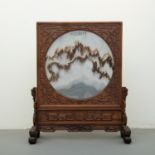 Chinese Late Qing Rosewood and Marble Screen