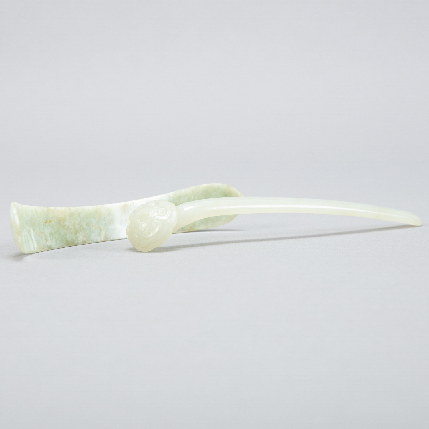 Grp:2 19th c. Chinese Pierced Jade Hair Pins - Image 2 of 2