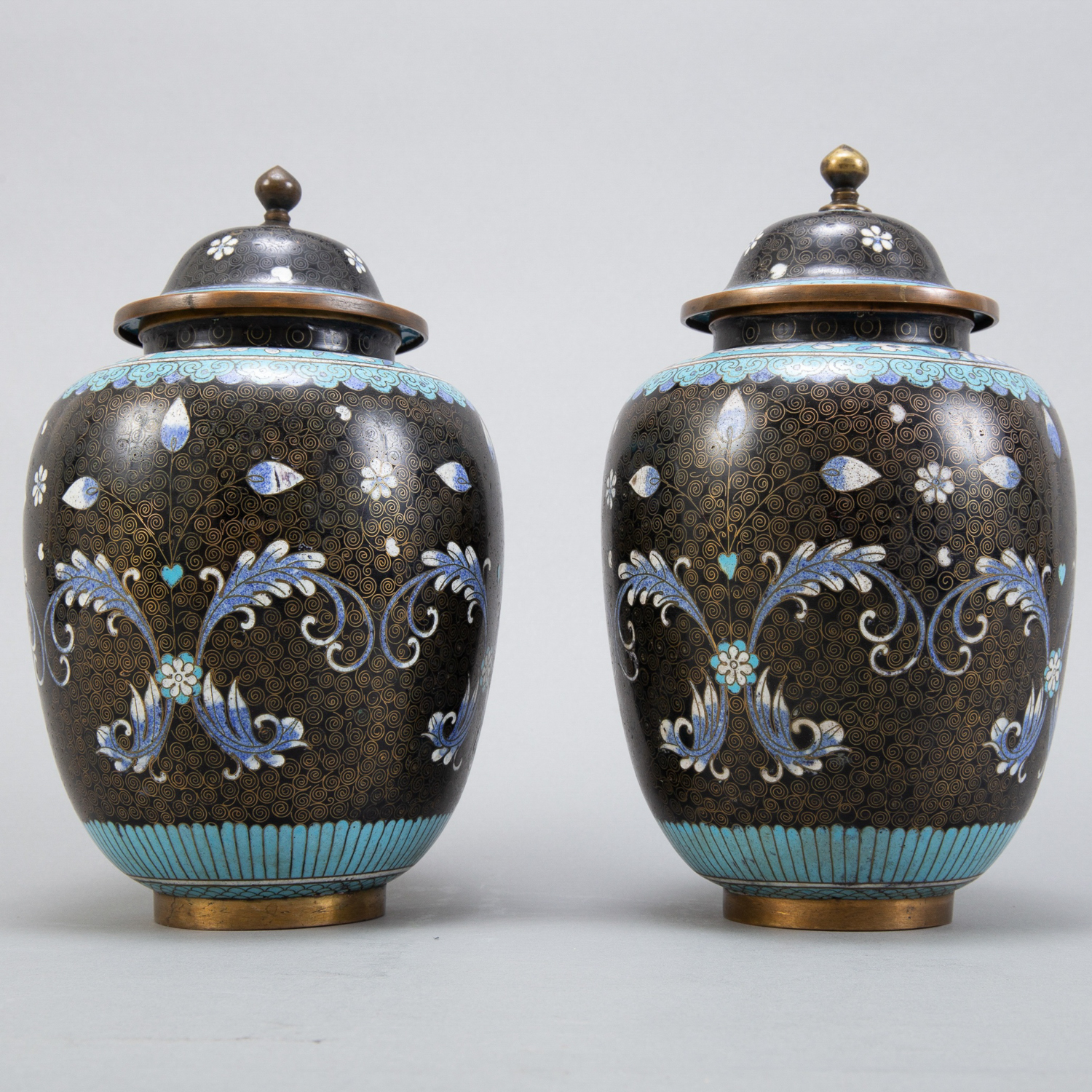 Pair 20th c. Chinese Cloisonne Vases - Image 4 of 4