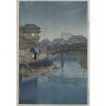 Kawase Hasui Woodblock Print of Rainy River