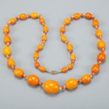 Early 20th c. Chinese Egg Yolk Amber Beads Necklace