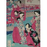 Japanese Meiji Woodblock Print Diptych by Chikanobu