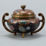 Japanese Meiji Cloisonne Covered Handled Jar