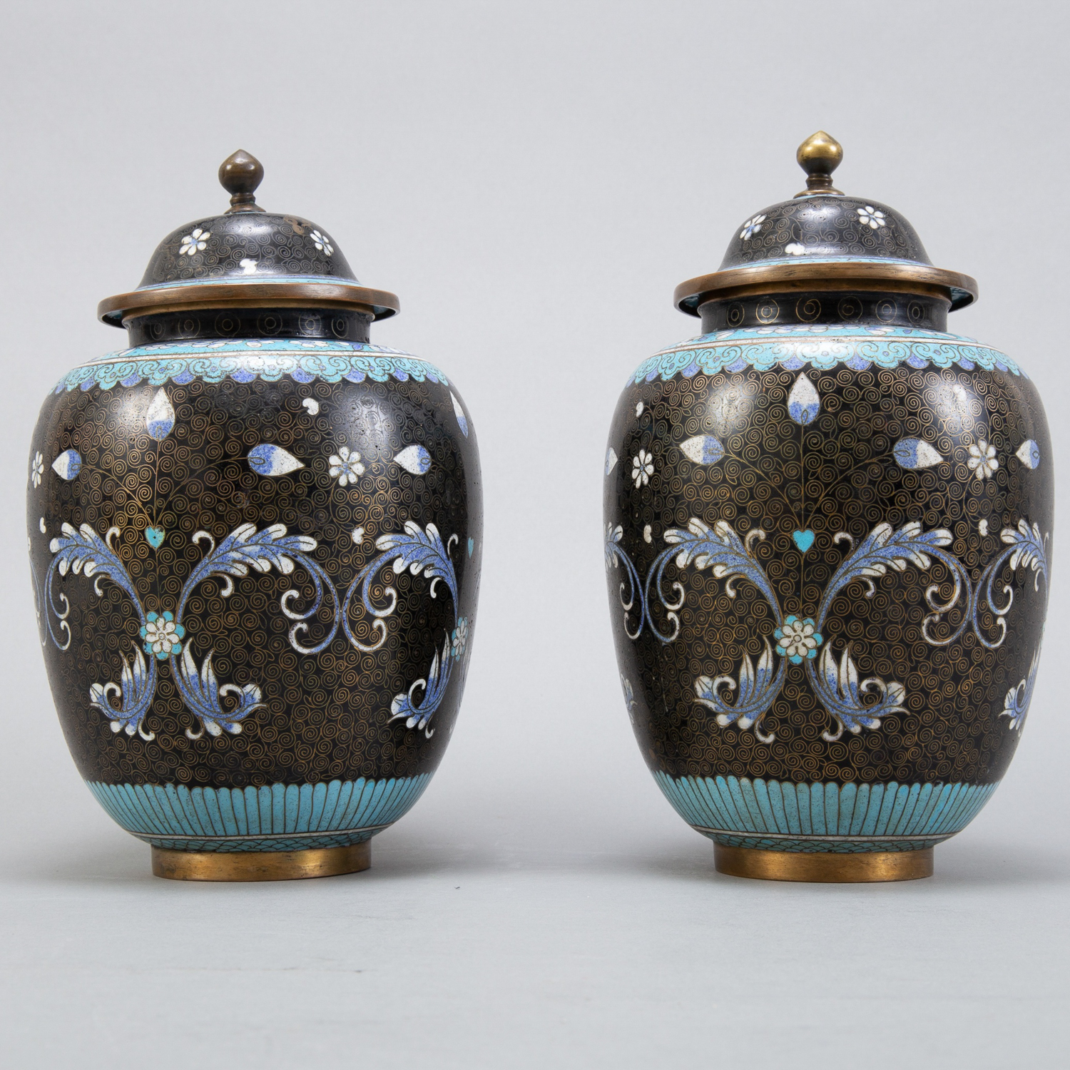 Pair 20th c. Chinese Cloisonne Vases - Image 3 of 4