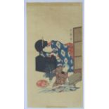 Grp: 2 18-19th c. Japanese Woodblock Prints by Utamaro