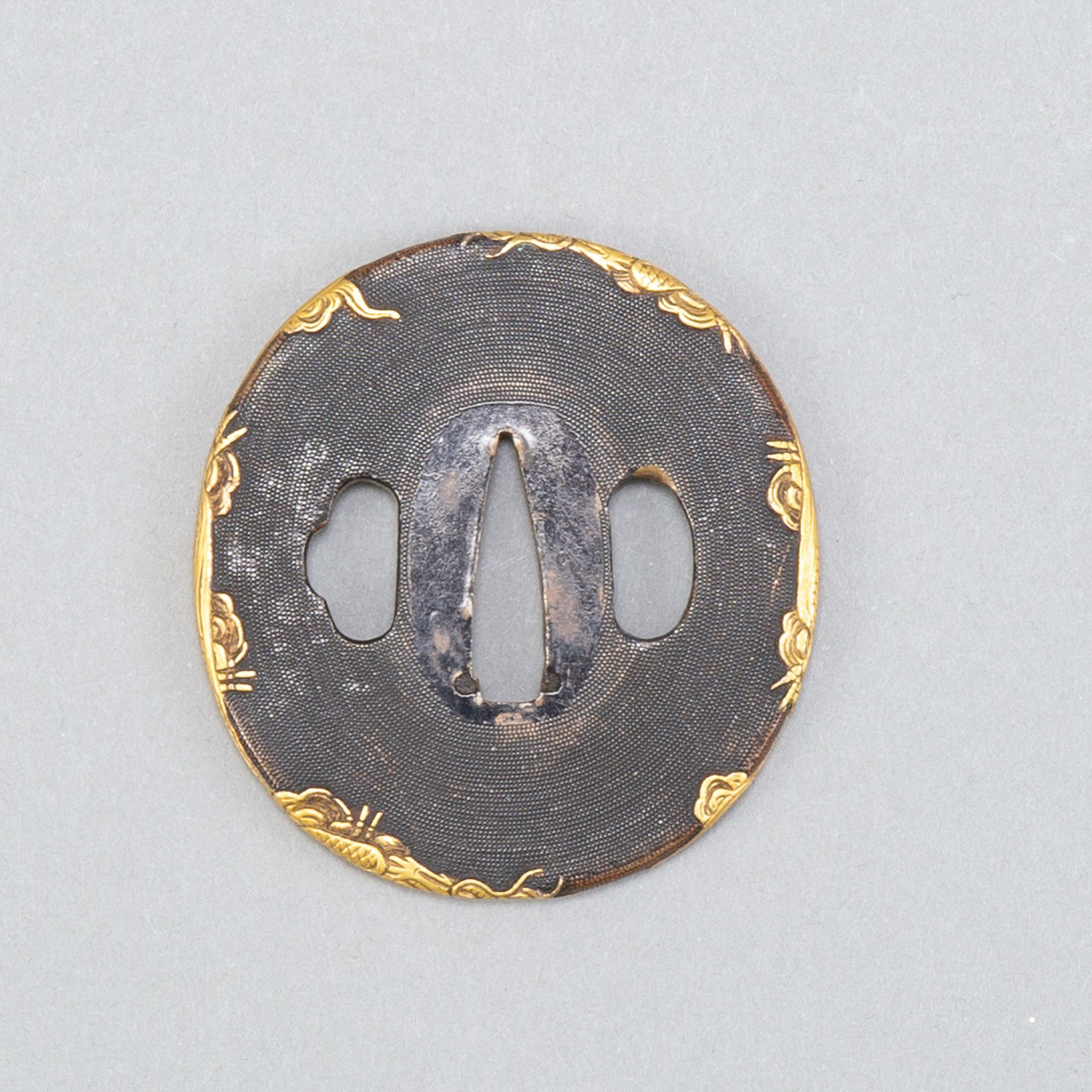 Japanese Edo Shakudo Plated Katana Tsuba Gold