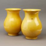 Pair Yellow Glazed Early Chinese Vases - Marked