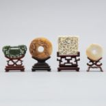 Group of 4 Chinese Jade Carvings on stands