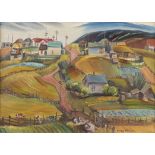 Dewey Albinson Hillside Settlers Oil on Canvas