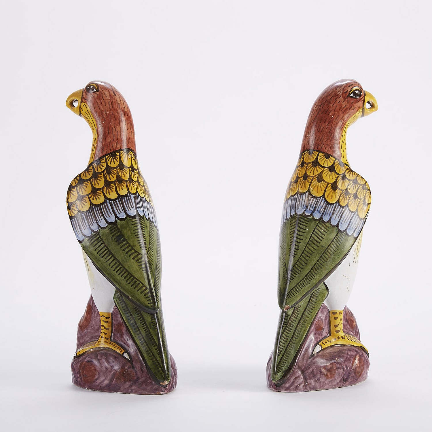 Pair of Faience Tin Glazed Ceramic Parrots - Image 3 of 4