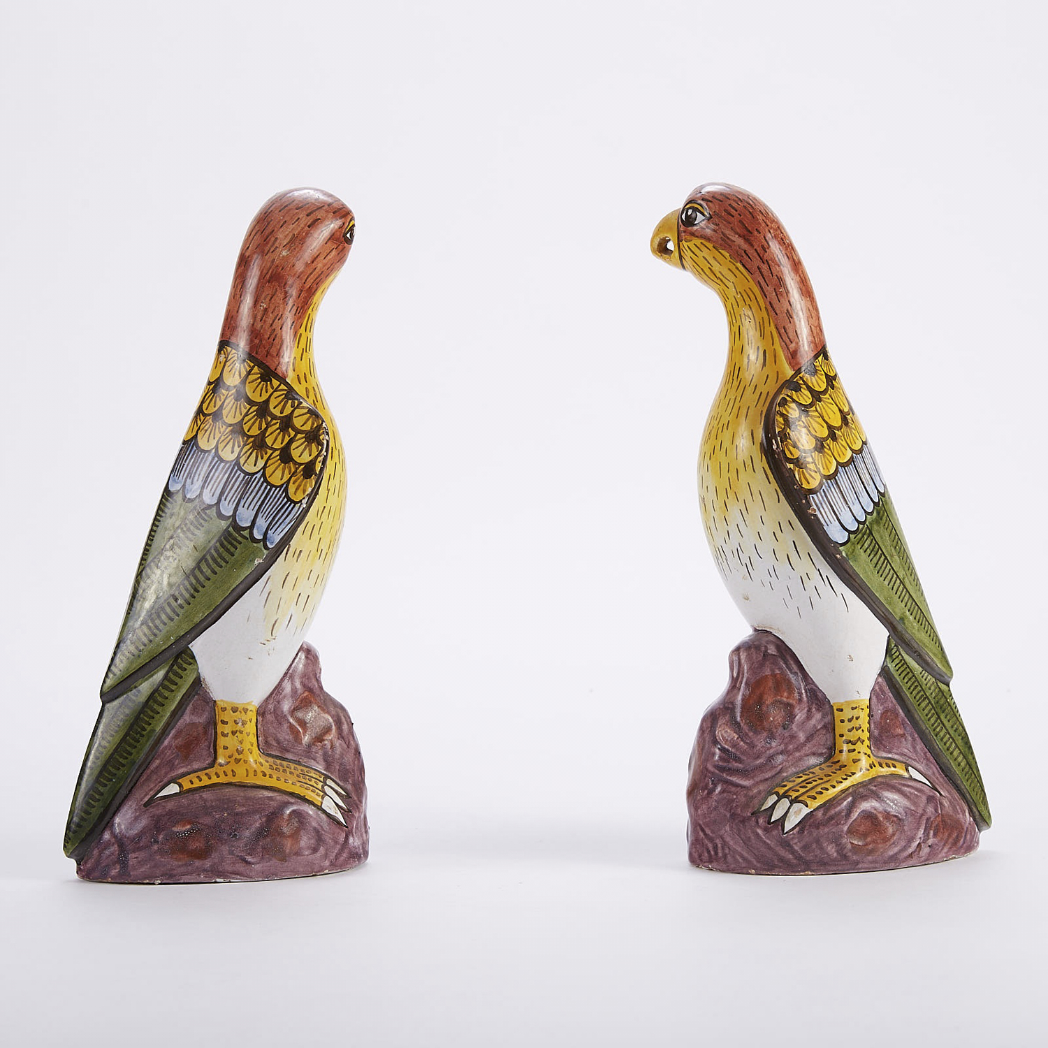 Pair of Faience Tin Glazed Ceramic Parrots - Image 2 of 4
