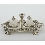 Ornate French Silver Plate and Cut Glass Inkstand/Inkwell