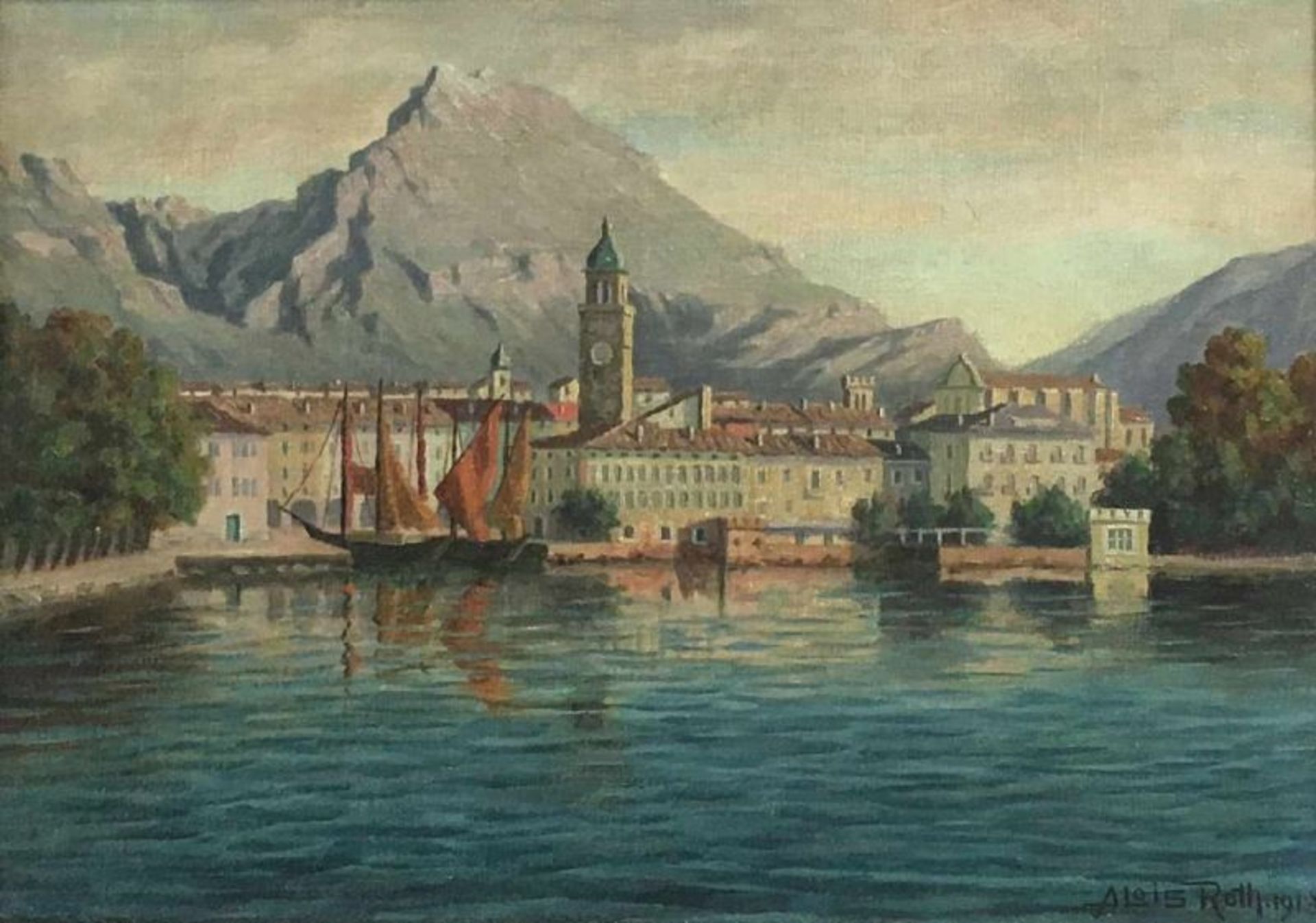 Alois Roth, Riva am Gardasee mit dem Monte BaldoAlois Roth: 1869 - 1930. Deutscher Maler von