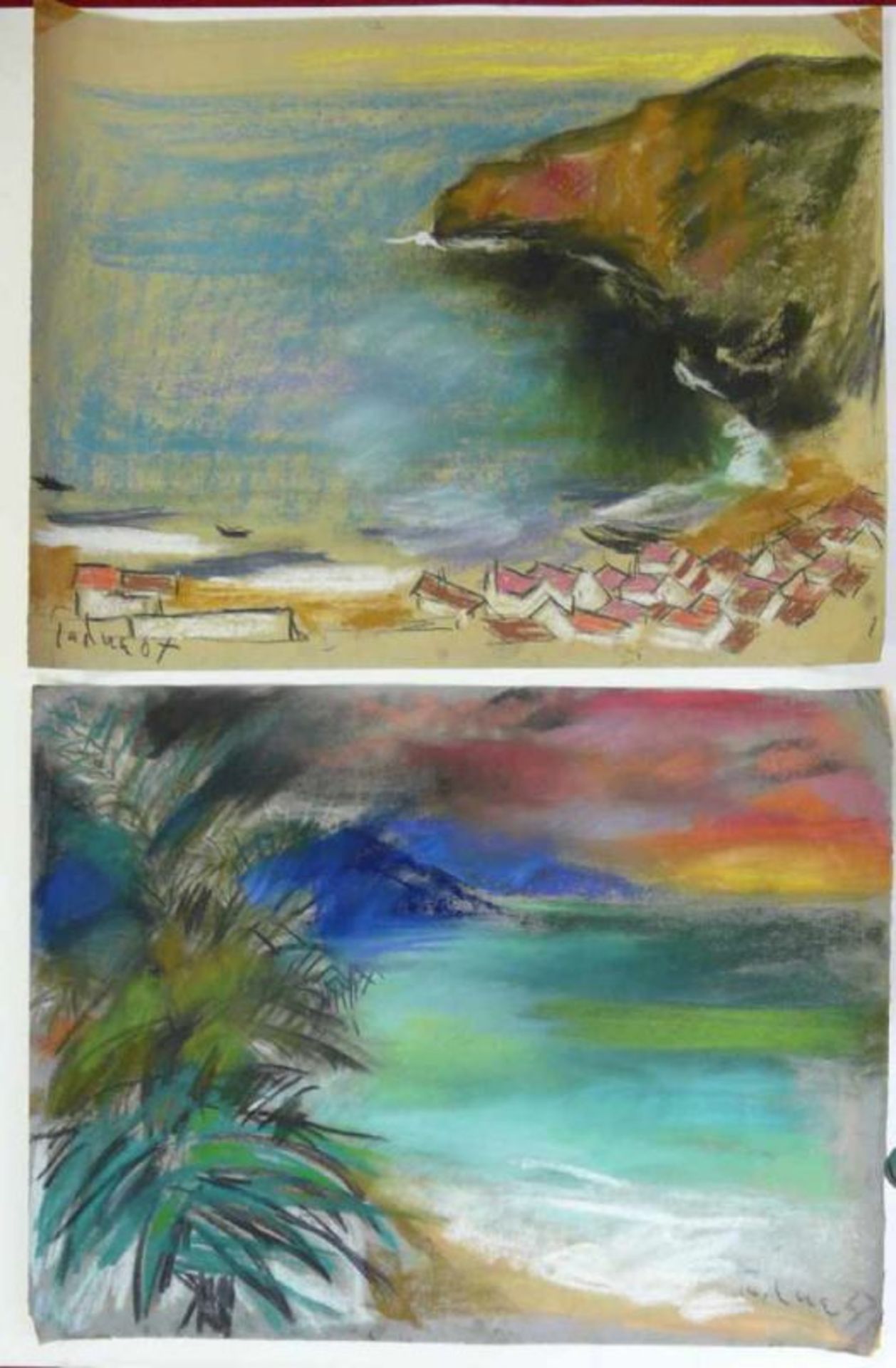 Paul Mathias Padua, Zwei farbenprächtige Küstenlandschaften beim portugiesischen Nazaré am - Bild 3 aus 4