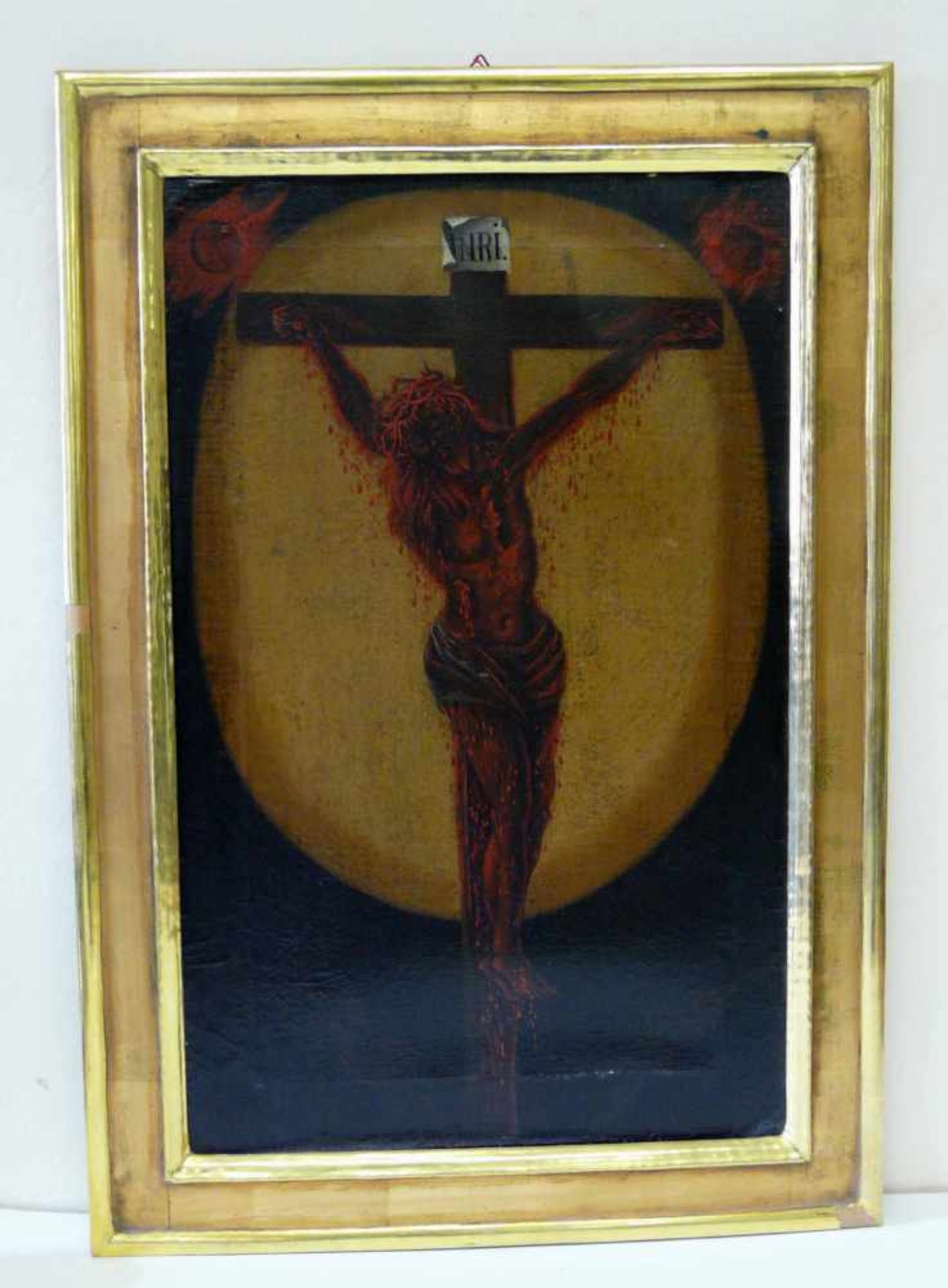 Christus am KreuzWohl um 1600.Motiv: In einem ovalen Lichtkegel der von Blut überströmte Leib - Bild 2 aus 3