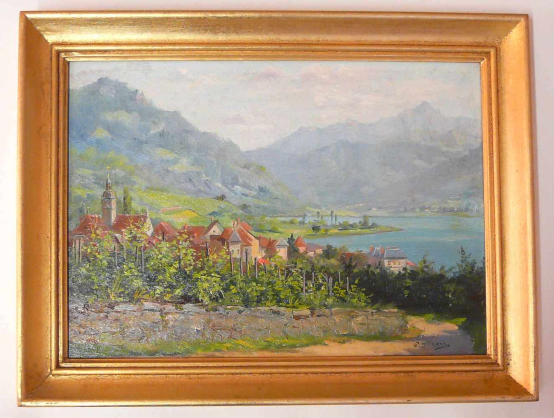 Seenlandschaft in den Savoyer Voralpen Wohl um 1900. Motiv: Ein vor Bergen in den Savoyer Alpen - Bild 2 aus 3