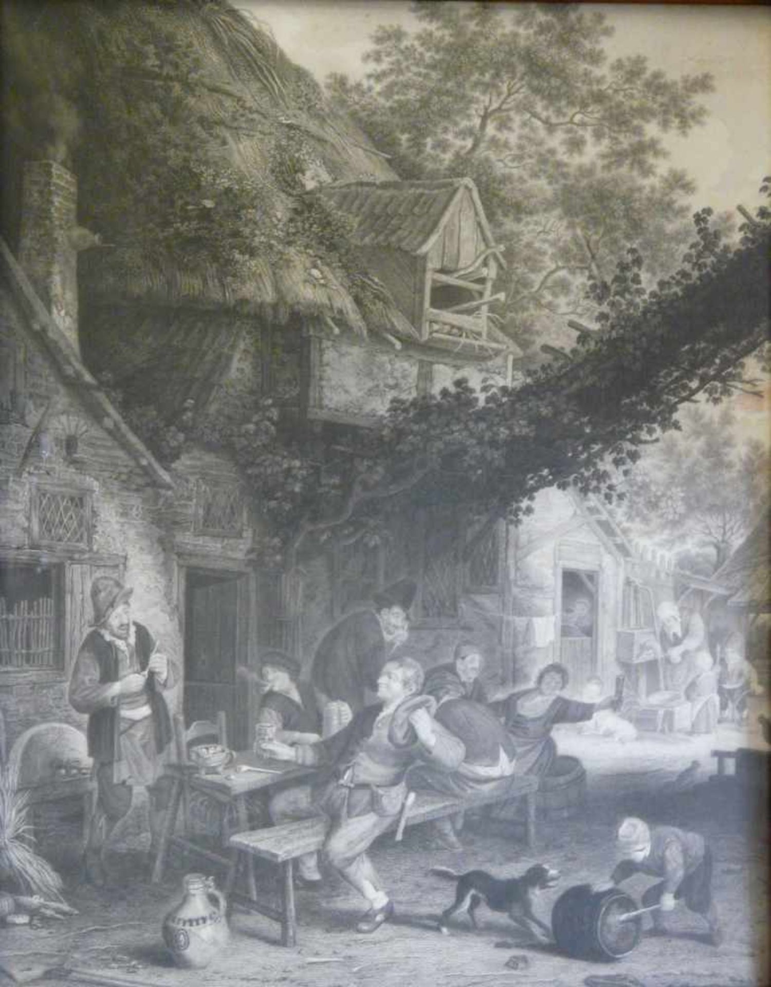 Paar Radierungen Landidylle Wohl 18. Jahrhundert. Motive: 1. Zechende Gesellschaft vor einem - Bild 3 aus 3
