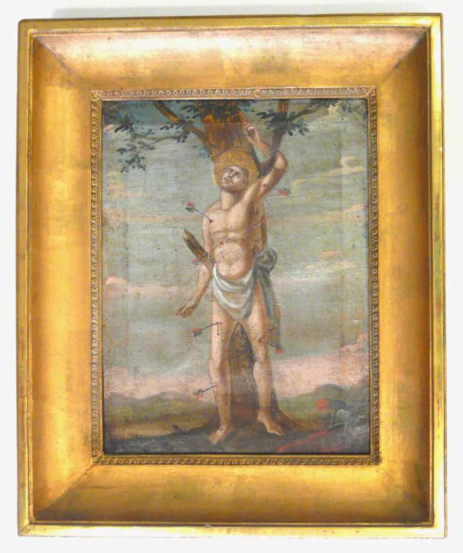 Heiliger SebastianWohl um 1730. Motiv: Darstellung des gemarterten Sebastian, gezeigt als mit - Bild 2 aus 3