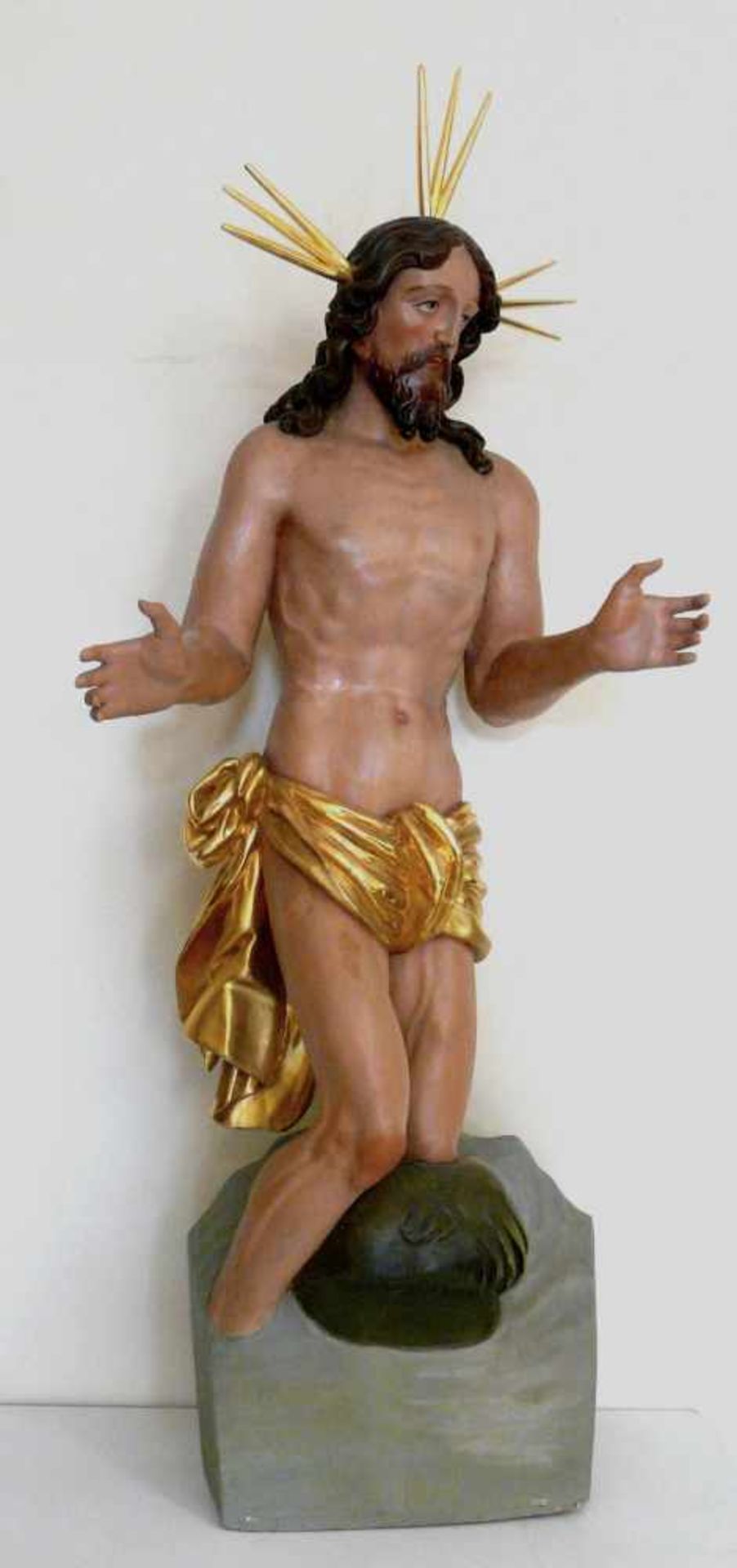Skulptur Die Taufe ChristiHolz, plastisch geschnitzt, farbig und gold gefasst, wohl 17. Jahrhundert,