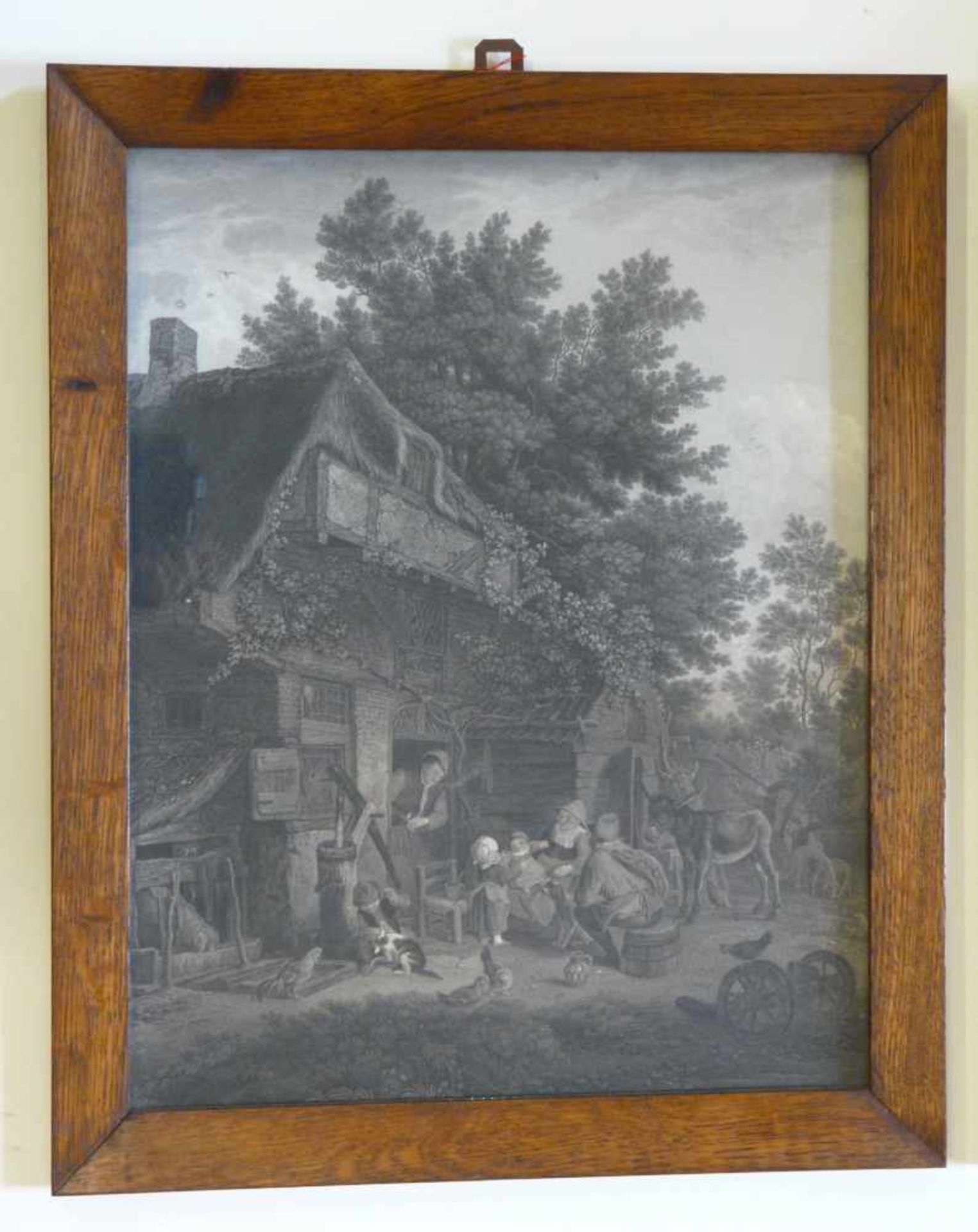 Paar Radierungen Landidylle Wohl 18. Jahrhundert. Motive: 1. Zechende Gesellschaft vor einem - Bild 2 aus 3