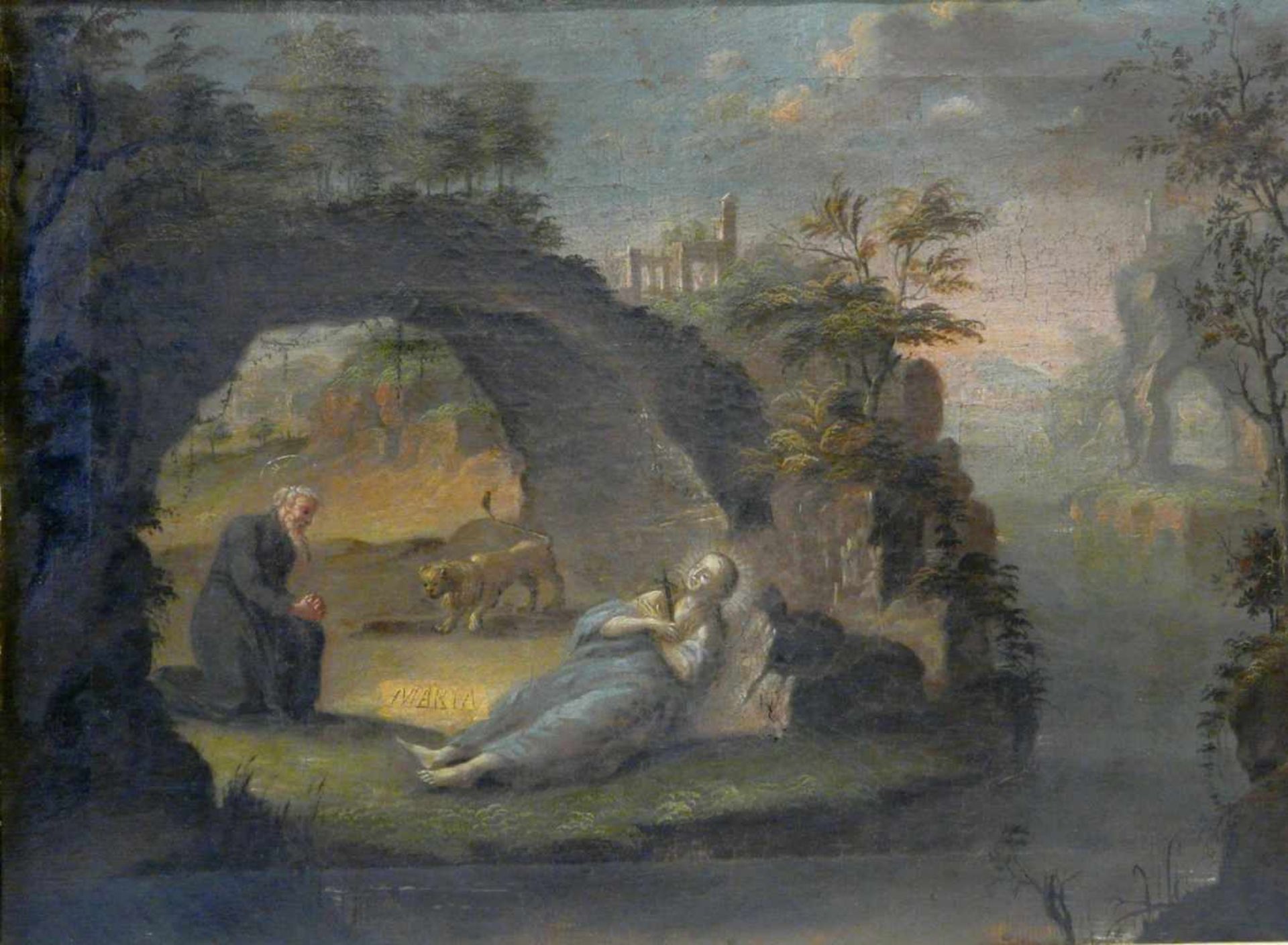 Der Abt Zosimas vor der toten Maria EgyptiacaMeister des 17. / 18. Jahrhunderts.Motiv: Der Abt