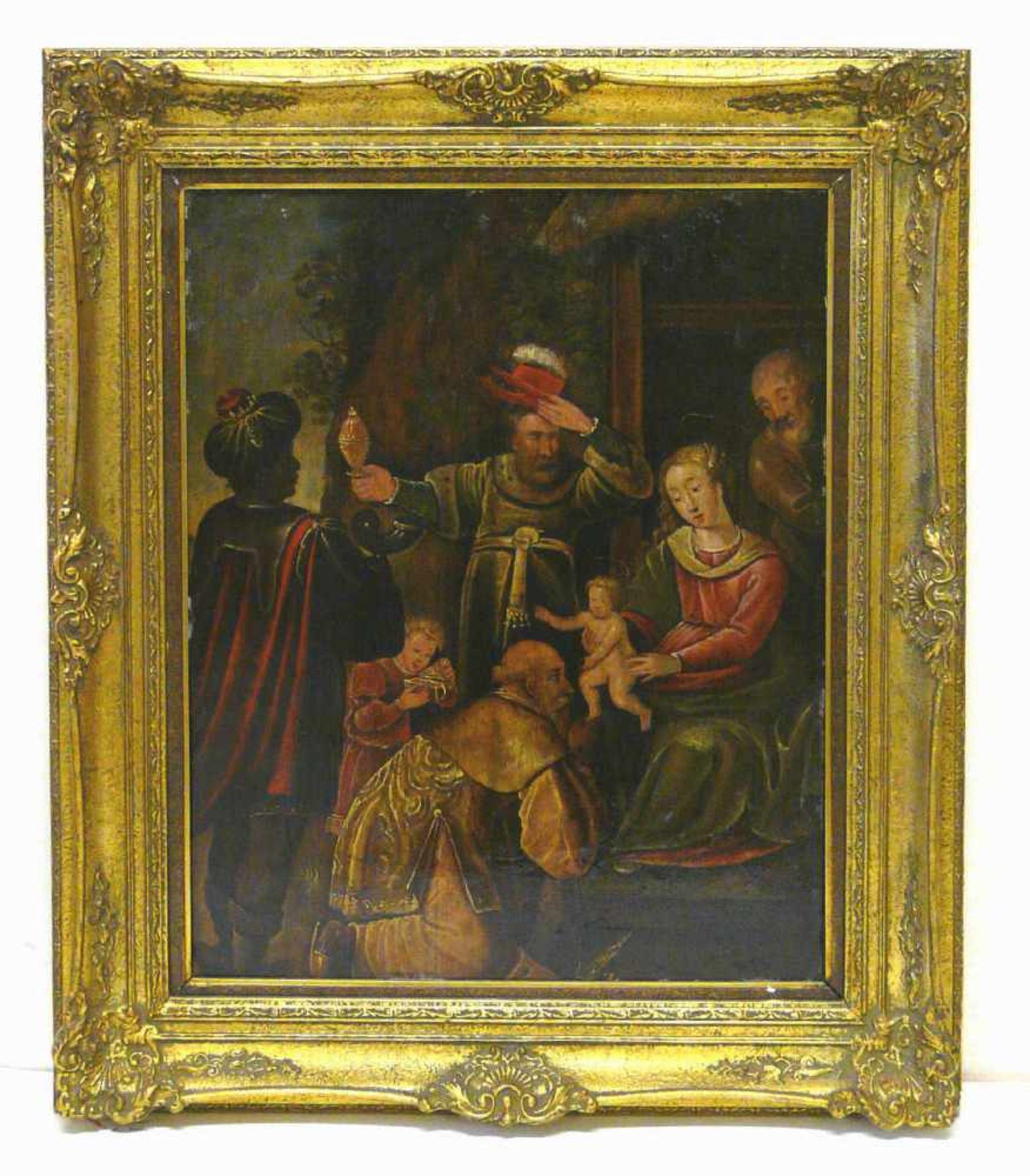 Tafelgemälde Die Anbetung der KönigeWohl Flämischer Meister des 17. Jahrhundert.Motiv: Vor - Bild 2 aus 4