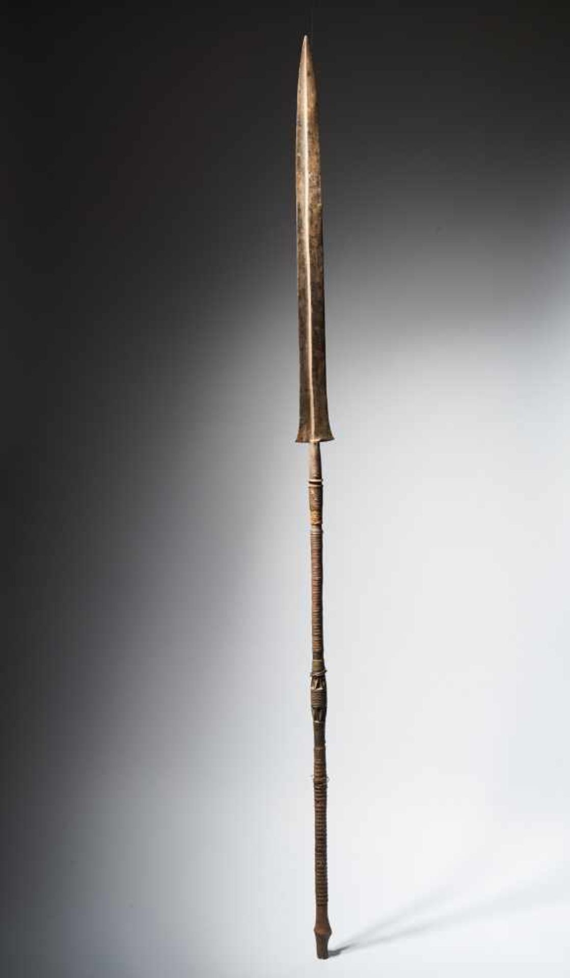 Kuba People,DRC.Forged Spear with Decorated Shaft - Tribal ArtThis spear has a thin, triangular