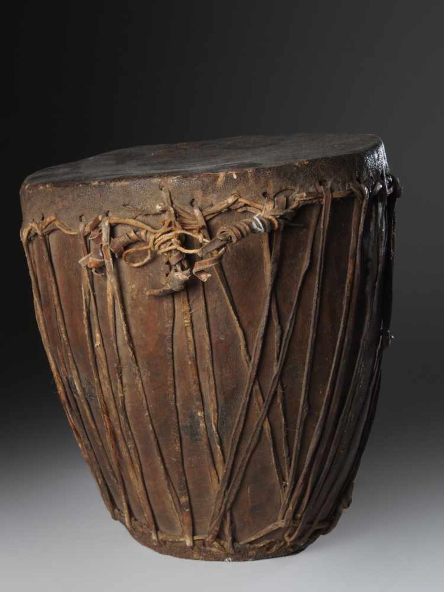 Handcarved Authentic Drum - Kongo People, DRC - Tribal ArtHandcarved Authentic Drum - Kongo - Image 2 of 3