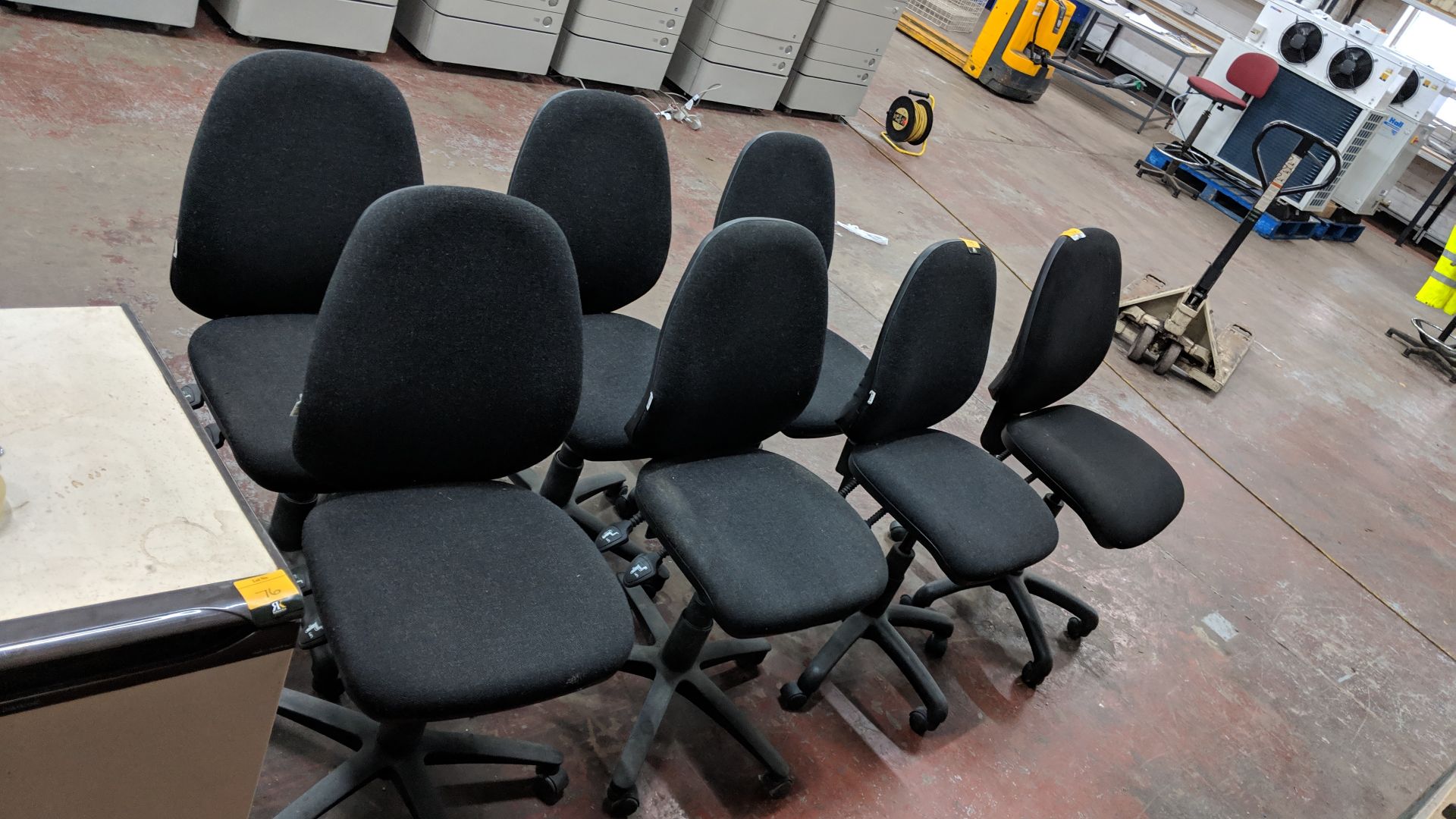 6 off dark grey tweed quality operator's chairs with multifunction hydraulic adjustments