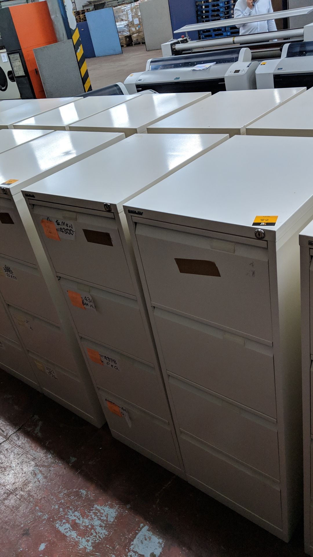 4 off Bisley off-white metal 4 drawer filing cabinets IMPORTANT: Please remember goods