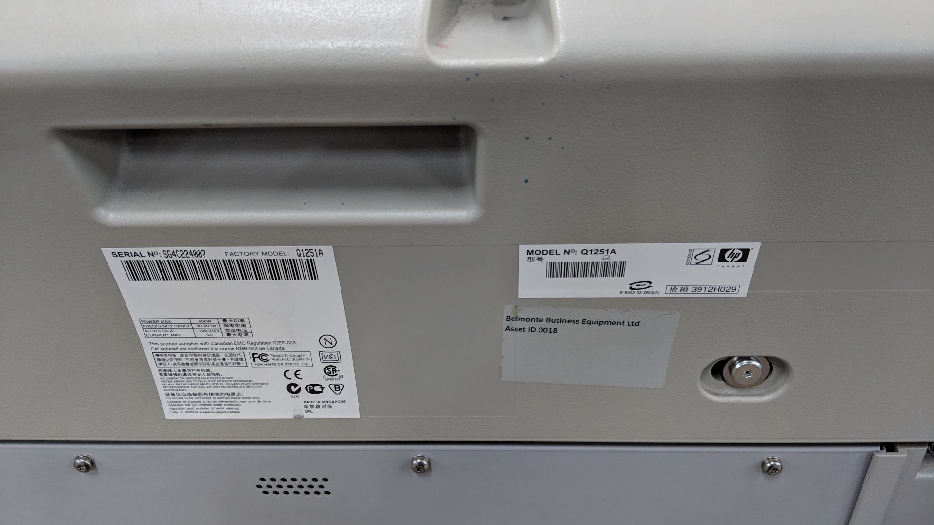 HP DesignJet 5500 42" wide format printer, serial no. SG4C224007, factory model Q1251A IMPORTANT: - Image 9 of 11