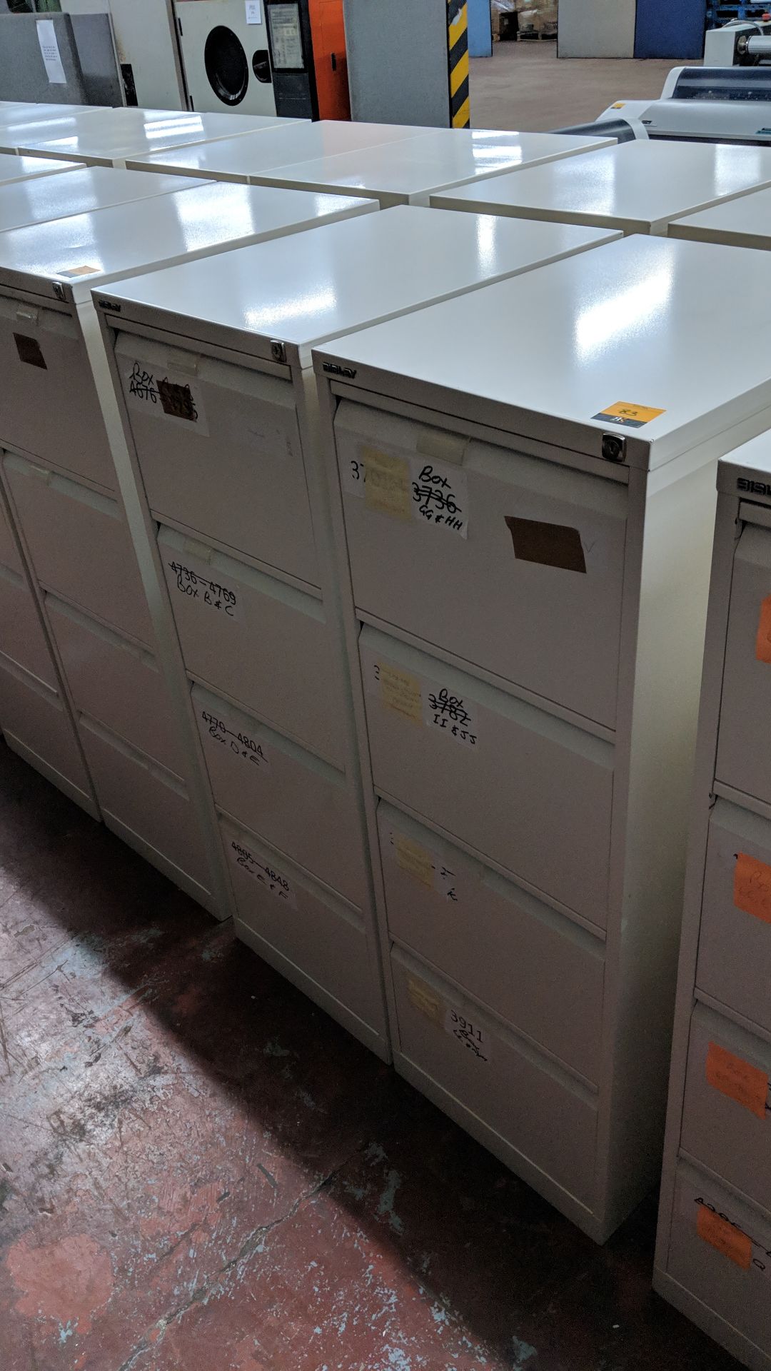 4 off Bisley off-white metal 4 drawer filing cabinets IMPORTANT: Please remember goods