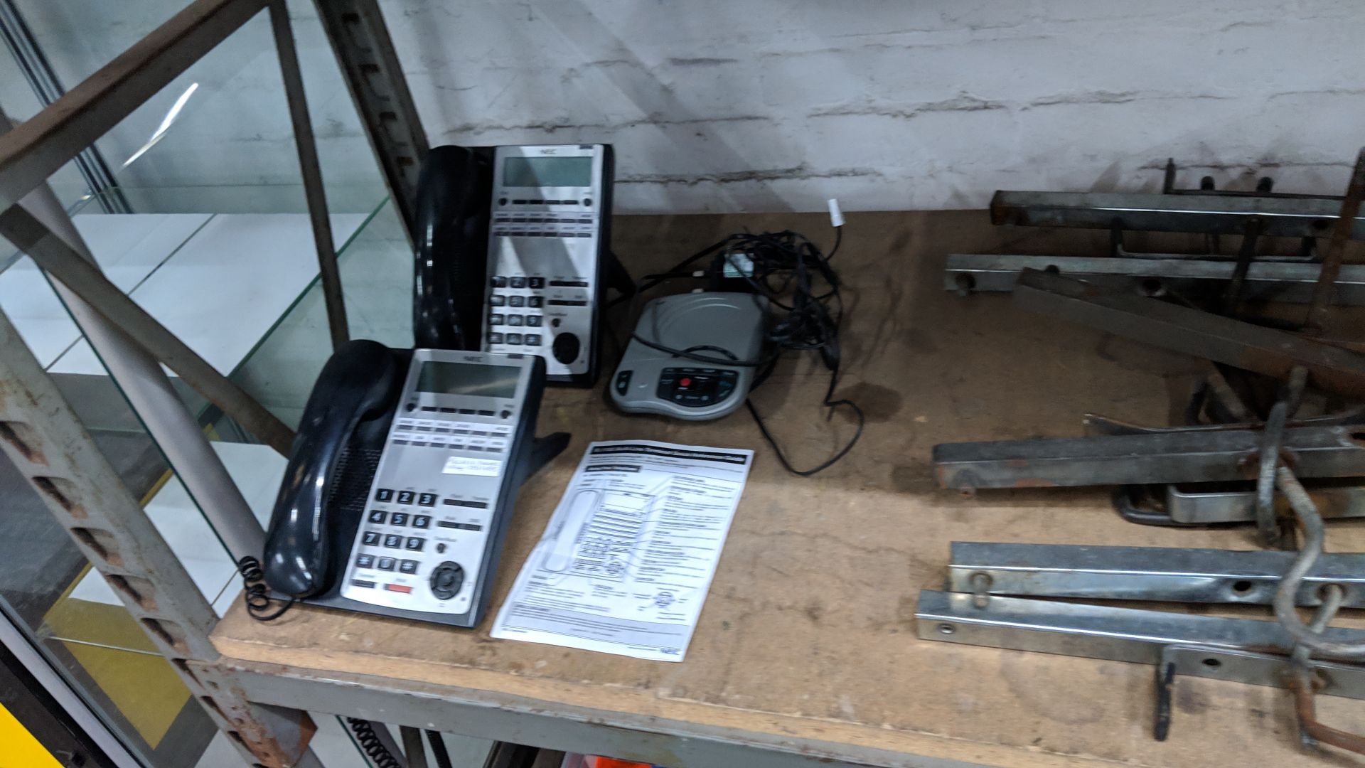 Contents of 3 shelves of assorted office & other equipment including printers, telephones, ladder - Image 11 of 21