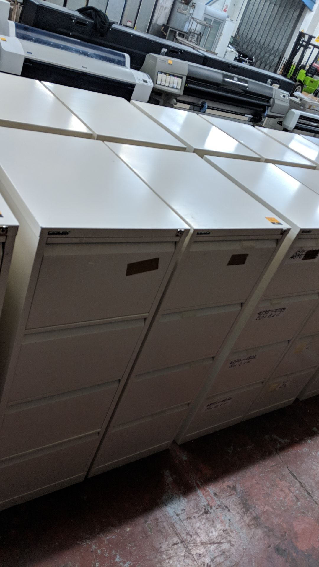 4 off Bisley off-white metal 4 drawer filing cabinets IMPORTANT: Please remember goods