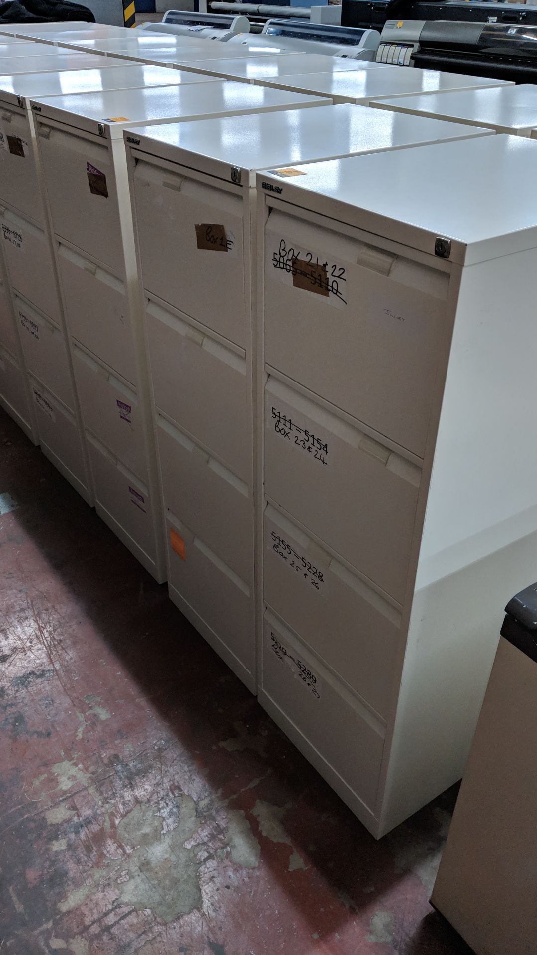 4 off Bisley off-white metal 4 drawer filing cabinets IMPORTANT: Please remember goods