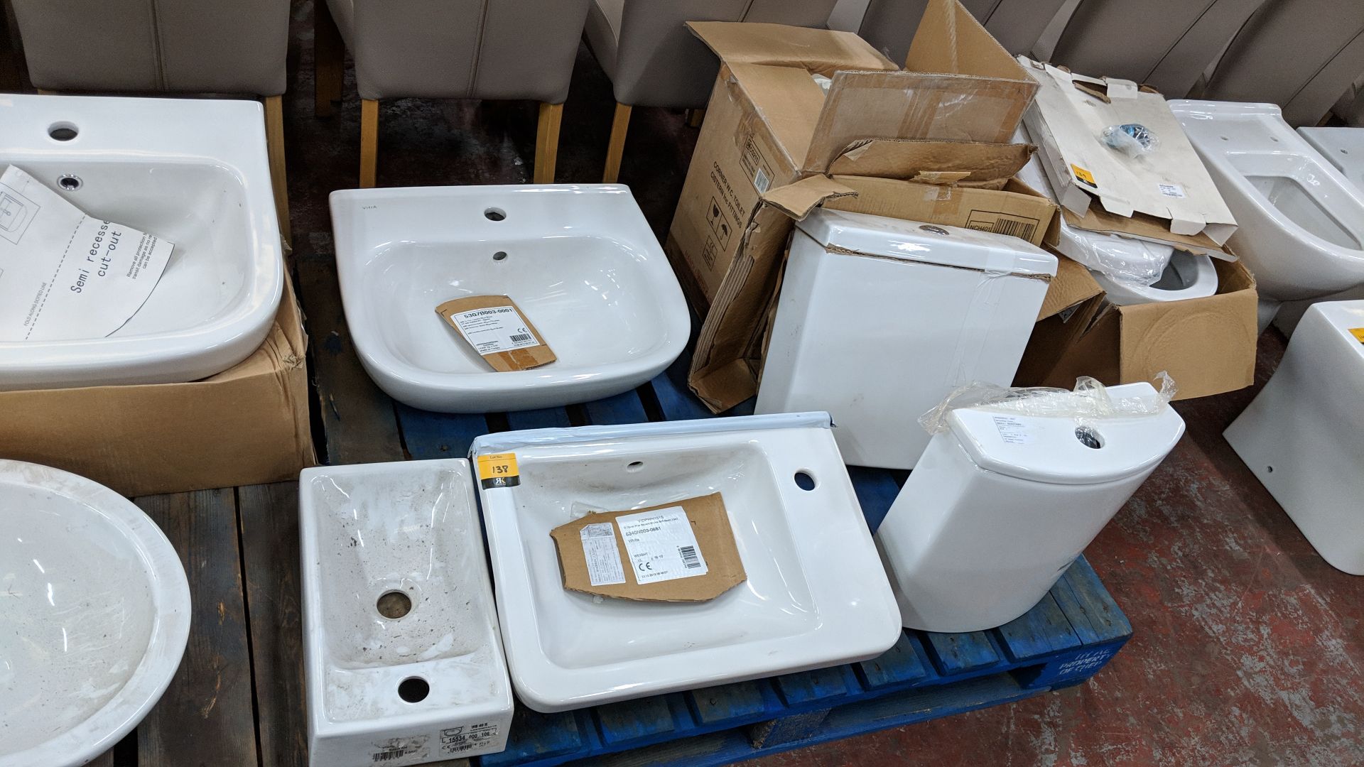 6 assorted basins and cisterns - this lot comprises the contents of a pallet - pallet excluded