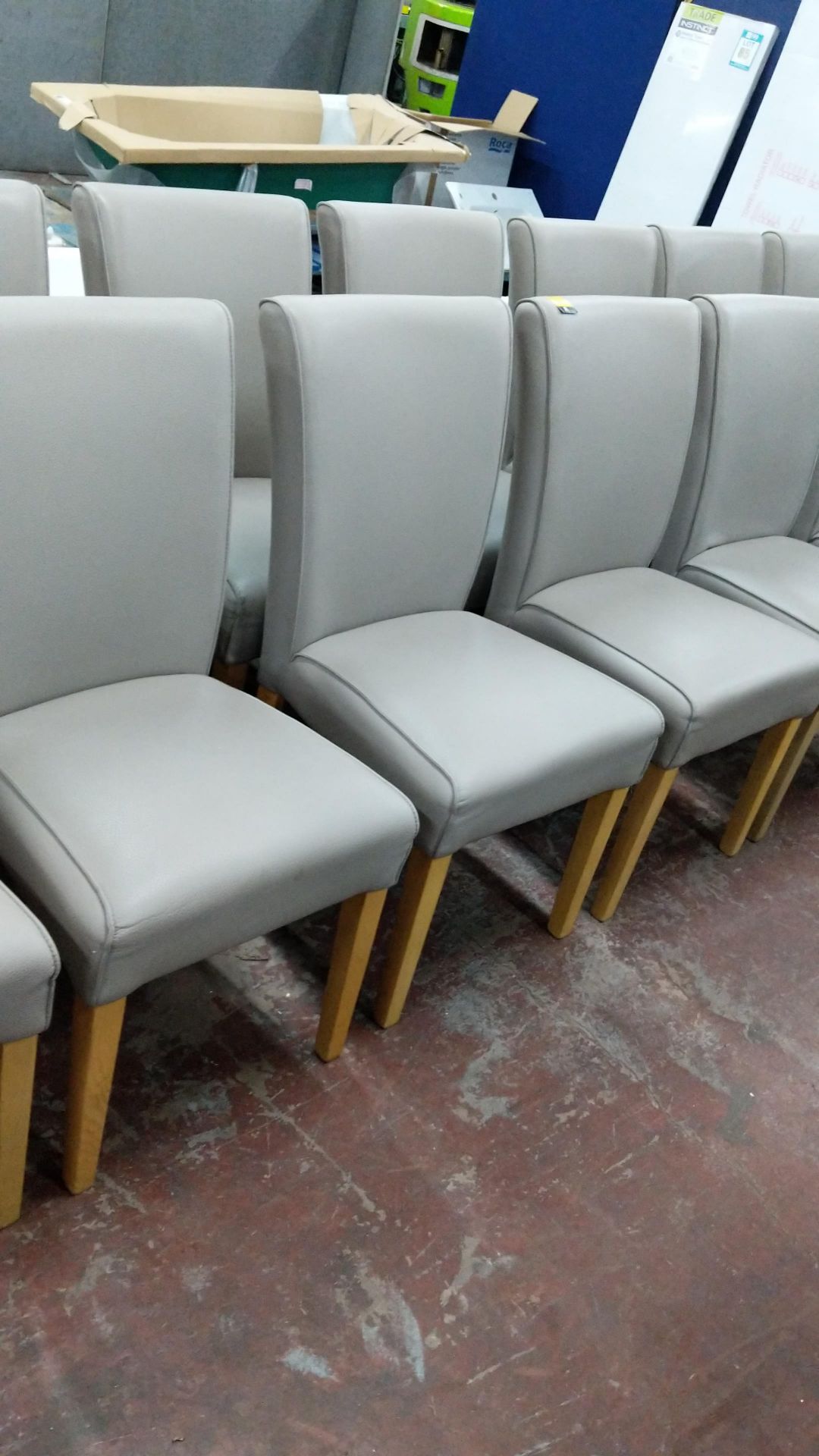 6 off dining chairs with wooden legs, upholstered in taupe leatherette type fabric, understood to - Image 4 of 6