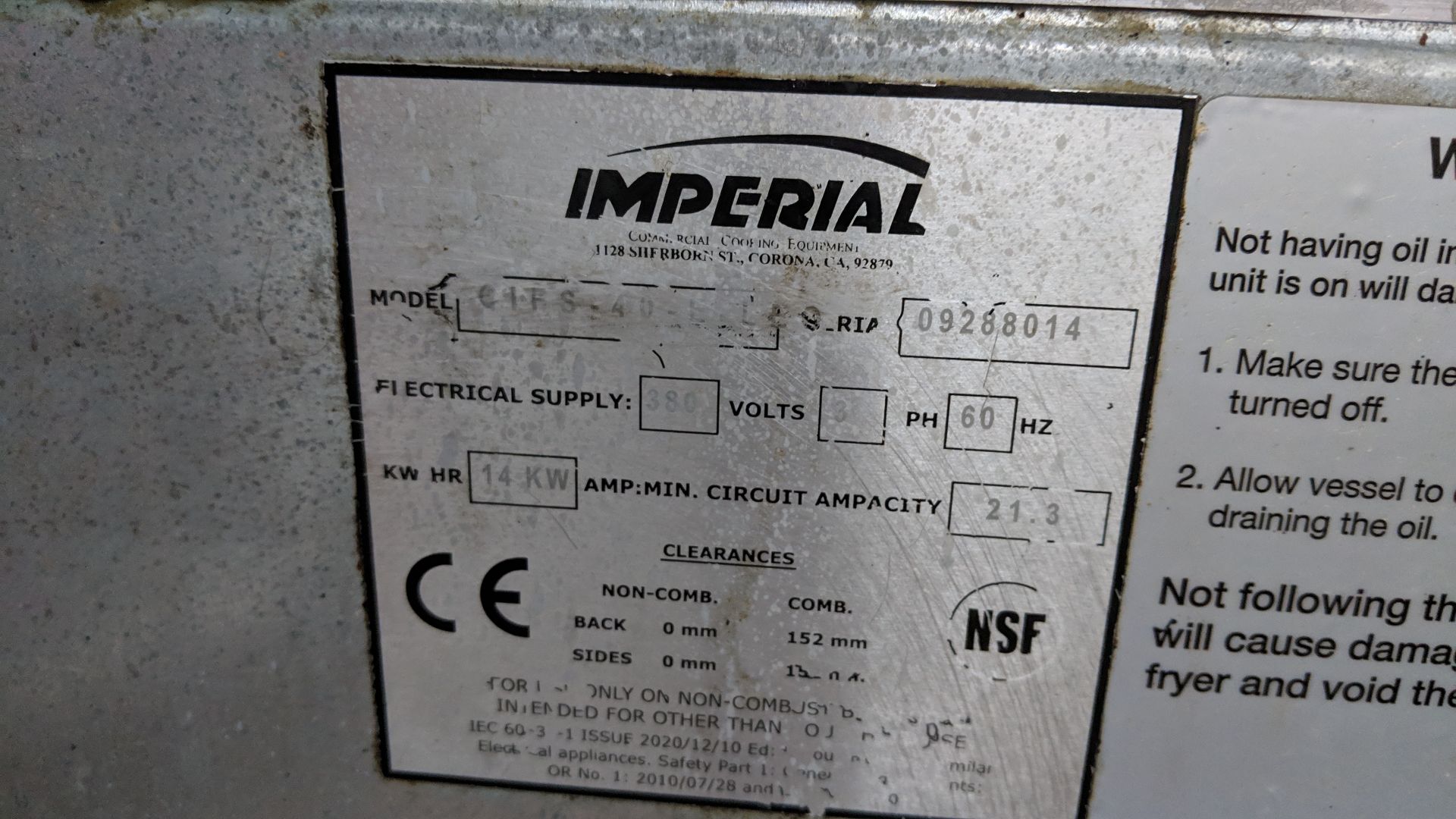 Imperial stainless steel floorstanding fryer, CIFS-40-E-LE IMPORTANT: Please remember goods - Image 4 of 5