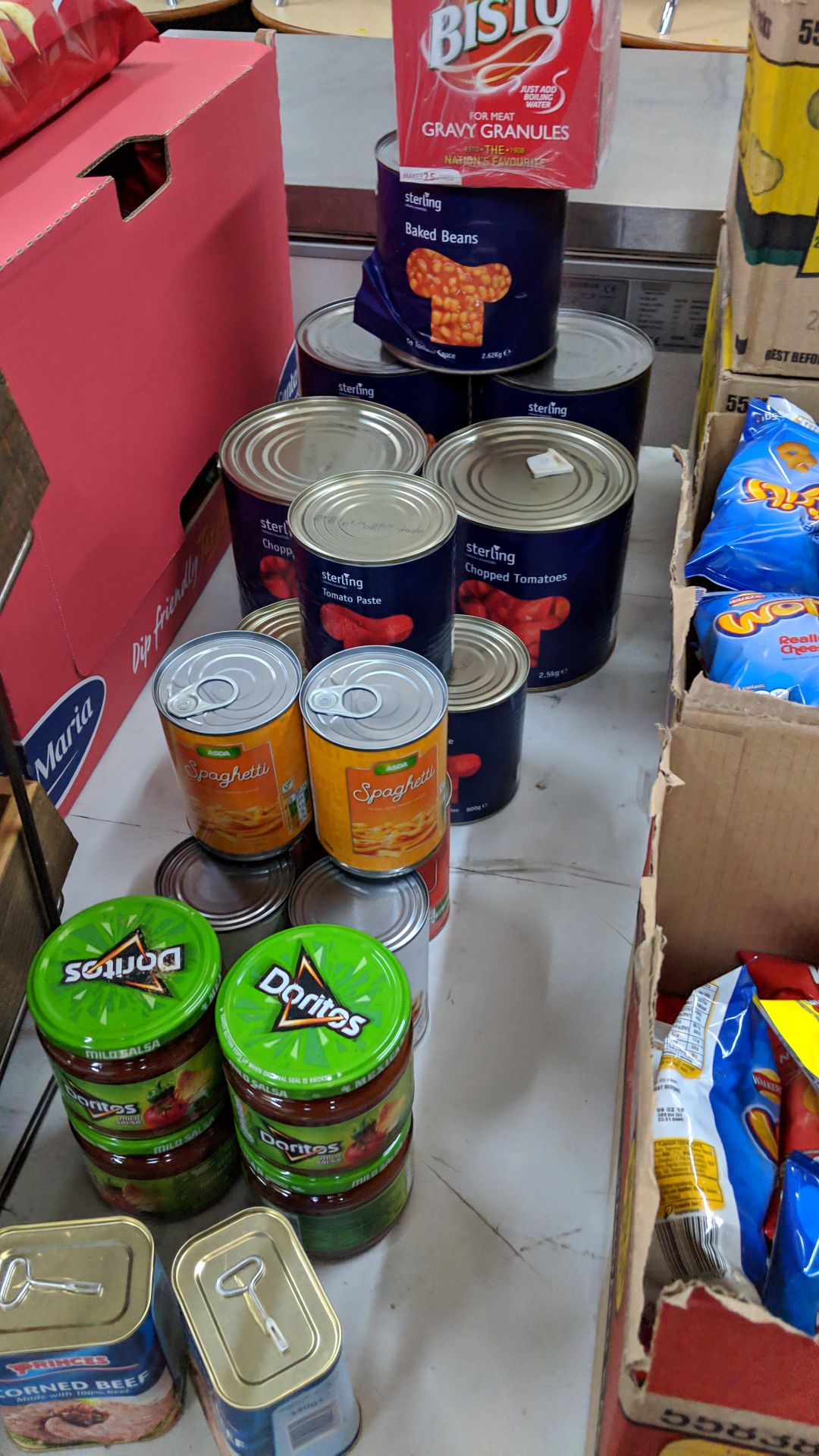 Quantity of foodstuffs comprising 4 boxes of crisps, quantity of cans and jars of food, dispensing - Image 8 of 12