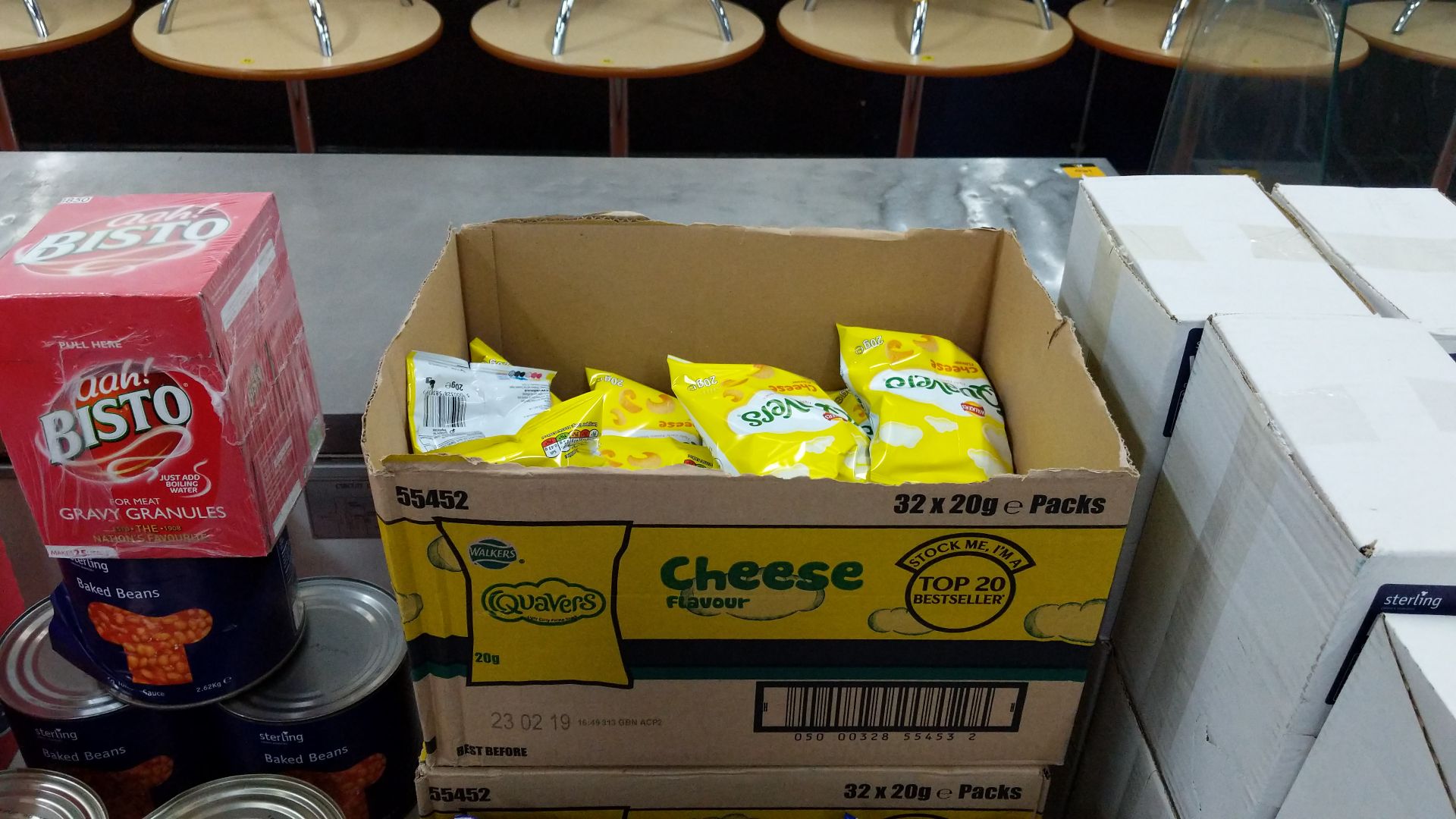 Quantity of foodstuffs comprising 4 boxes of crisps, quantity of cans and jars of food, dispensing - Image 6 of 12