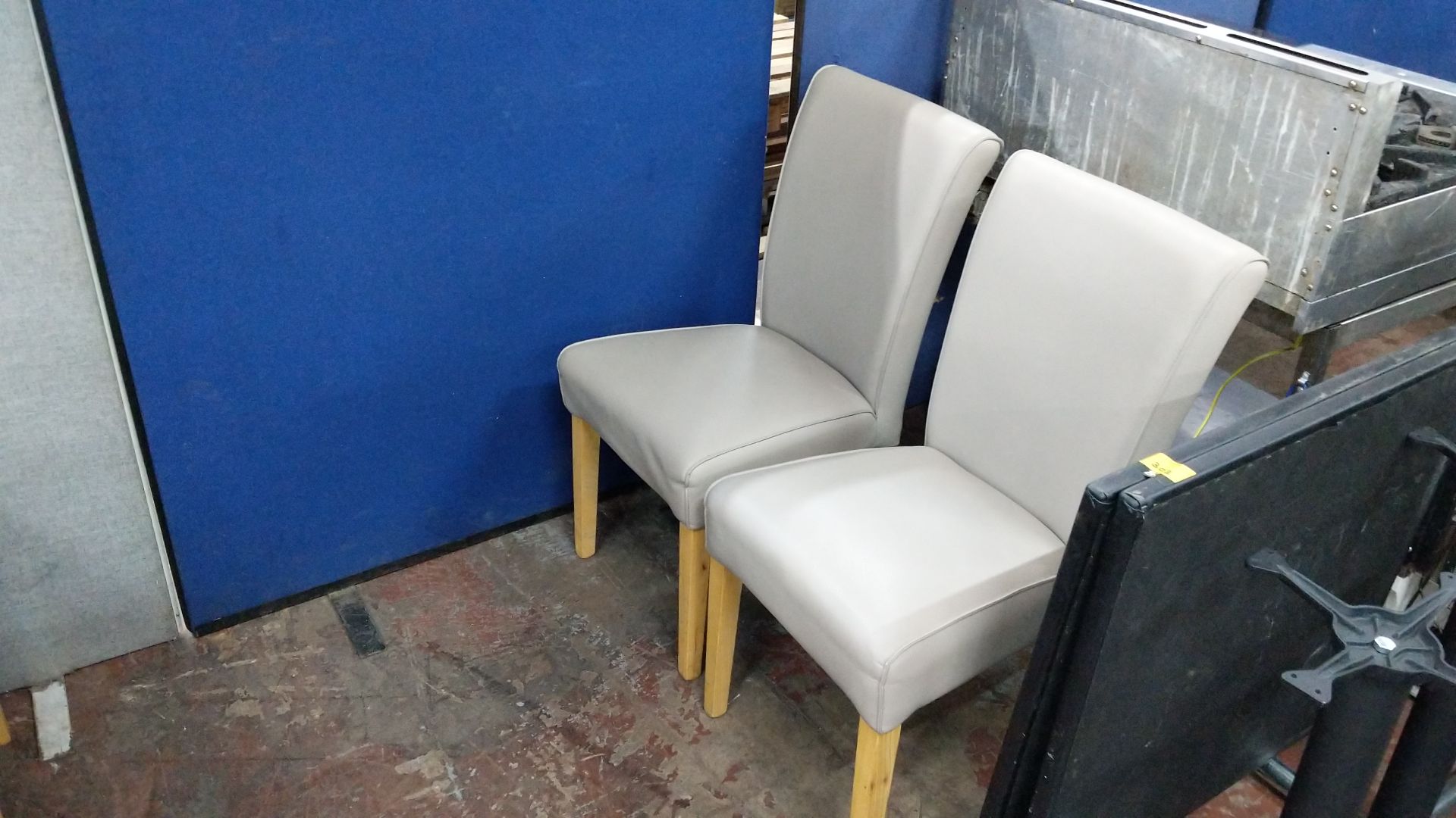 10 off dining chairs with wooden legs, upholstered in taupe leatherette type fabric, understood to - Image 3 of 8